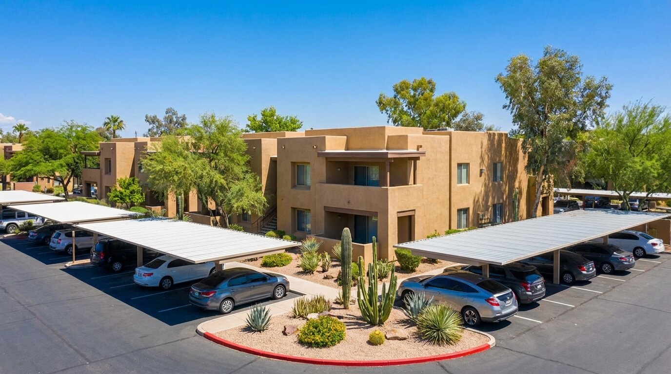 Southwest apartment community with carports