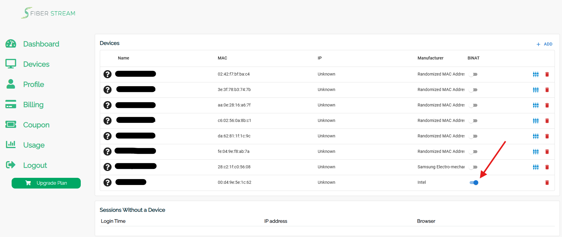 Bi-Nat option in the resident portal devices tab